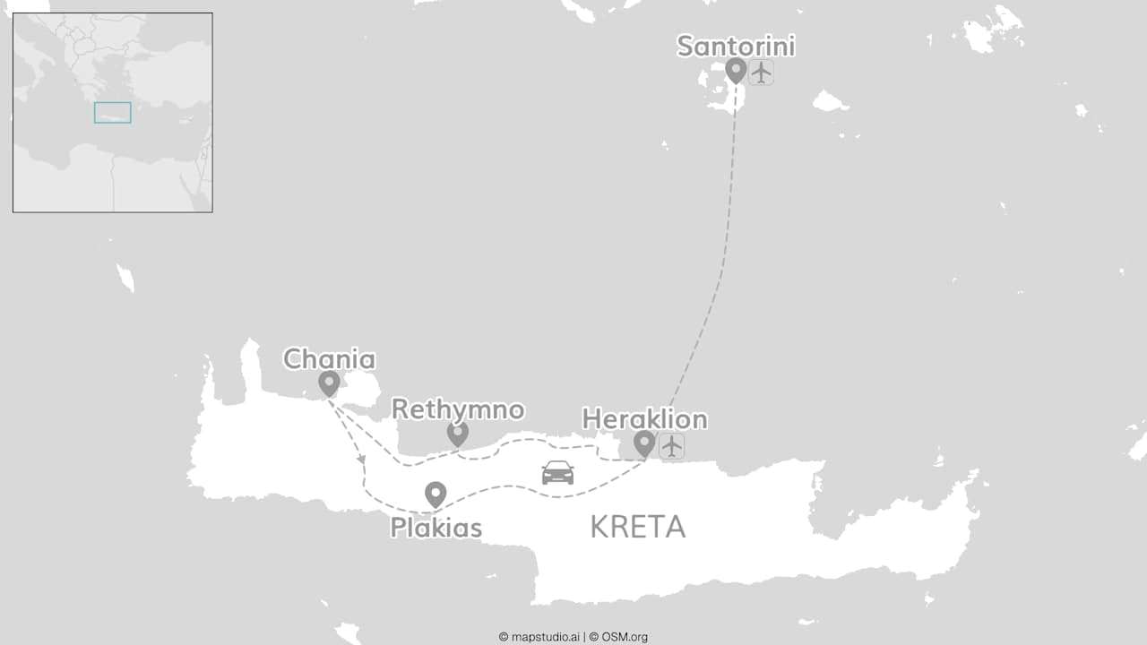 Kreta & Santorini Roadtrip: Von Canyons zu weißen Dörfern
